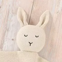 Algodão Malha Crochet Sleepy Bunny Cobertor, Cabeça macia recheada, Primeiro brinquedo do bebê, Dormir Segurando Cobertor de Segurança, Nome personalizado na internet
