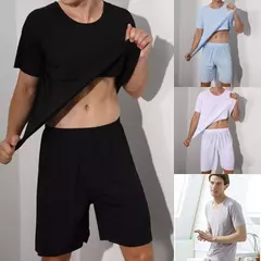 Pijama de seda gelo de duas peças masculino, modal fino, pijama de manga curta, conjunto de moda grande, verão na internet
