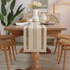 Algodão e linho Splicing Table Flag para casa, toalha de mesa tecida Tassel, Material Natural, Decoração Pastoral, 2 cores