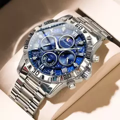 POEDAGAR-Relógio Quartz de Luxo Masculino, Impermeável, Luminoso, Aço Inoxidável, Cronógrafo, Relógio, Esportes, Homem
