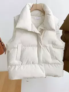 Jaqueta casual grossa solta feminina, casaco com gola simulada, zíper para cima, colete quente sólido, jaqueta puffer, outono, inverno, 2023