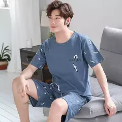 Conjunto de pijama casual solto de manga curta masculino, loungewear esportivo juvenil de verão, terno plus size, pode ser usado lá fora por homens na internet