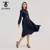 Lilysilk primavera feminina meados de vestido de seda 2022 femmeturn para baixo colarinho bolso design retro robe escritório roupas das senhoras
