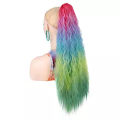 Jeedou longo encaracolado rabo de cavalo extensão do cabelo arco-íris ombre garra clipe sintético peruca cosplay cauda adicional para volume