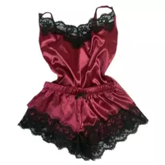 Mulheres guarnição de renda cetim cami top e conjuntos de pijama, erótico Home Wear, pijamas femininos, alça sem mangas, pijamas sexy moda - loja online