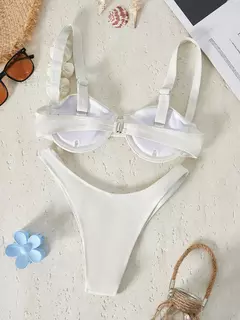 Maiô feminino em X, conjunto de biquíni branco, moda praia estilo coreano, maiô vermelho, moda praia, conjunto de 2 peças, 2024 na internet