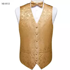 Festa de casamento ouro colete paisley floral jacquard colete masculino 4 pçs colete gravata lenço anel hanky abotoaduras conjunto dibangu - Wolf Magazine