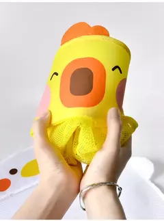 Imagem do Qwz novo pato dos desenhos animados do bebê saco de malha do banheiro otário design para brinquedos de banho crianças formas animais pano areia brinquedos armazenamento net saco