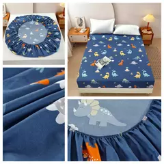 Kuup poliéster impermeável desenhos animados cabido folha, cama king size tampa, sem fronha, elástico, em torno do colchão, 360 ° - comprar online