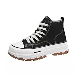 Tênis casual de cano alto para mulheres, com cordões, lona de altura da plataforma, antiderrapante, resistente ao desgaste, sapatos femininos vulcanizados, primavera, 2024 na internet