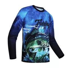Camisa de pesca masculina manga longa, roupa com protetor solar ao ar livre, camisas casuais estampadas em peixe anti-UV, verão 2024 na internet