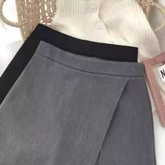 Lucyever-Mini-saia feminina linha A, estilo coreano, cintura alta, dividida, simples, casual, shorts de escritório, saias femininas, preta, cinza na internet