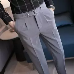 Calça formal de cintura alta masculina, roupa de negócios, calça para alfaiataria social, de qualidade luxuosa, preta, verão, 2022 - comprar online