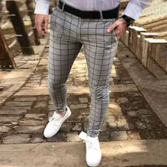Calça casual xadrez justa versão coreana masculina, calça masculina adolescente, terno formal, calça de rua de alta qualidade, quatro estações, 2022 - loja online