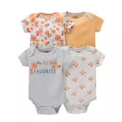Recém-nascido manga curta em torno do pescoço macacão, onesies para bebês meninos e meninas, desenhos animados flores animais impressão, roupas infantis, 4pcs - comprar online