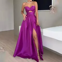 Conjunto de vestido Halter sem mangas, vestido Halter, saia de cintura alta, saia de um passo, monocromática, sexy, apropriada para festa, moda cabeça - loja online