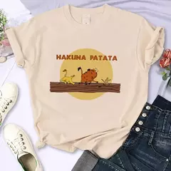 Imagem do T-shirt do Rei Leão Disney para mulheres, top Kawaii engraçado, camiseta Harajuku, roupas femininas, Hakuna Matata, anos 90