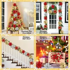 Imagem do Flores artificiais de glitter para árvore de natal, ornamentos pendurados, flor falsa, lar, Natal, ano novo, presente, 2022, 2024