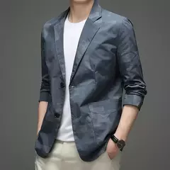 Blazers e roupas de peito único para homens, jaqueta grande, casacos casuais, roupas da moda, plus size, azul, nova primavera