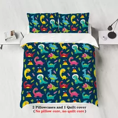 Dinossauro Padrão Impresso Bedding Set, Desenhos Animados, Adequado para Quarto do Menino, Rainha, Rei, Twin Bed, 1 capa de edredão + 2 fronha, 3Pcs - comprar online