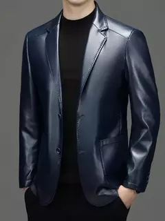 Imagem do Outono novo casaco de couro masculino terno lapela negócios casual jaqueta de couro masculino