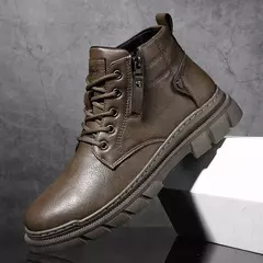 Botins de couro retrô masculino, fundo grosso, top alto, casual, chelsea, deserto, impermeável, trabalho, masculino, outono, inverno - comprar online