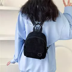 Mini mochila feminina, mochila escolar de veludo simples pequena, grande capacidade, mochila feminina durável, monocromática, casual, viajando, moda