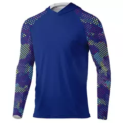FEIYUE-Camisetas Masculinas com Capuz Azul, Manga Comprida, Secagem Rápida, Respirável, Caminhada, Camisas de Pesca, À Prova de UV, UPF 50 Plus, TOPS