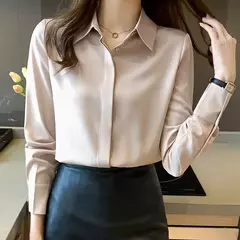 Primavera e Verão das Mulheres Manga Longa Commuter Profissional Sólida Chiffon Camisa Mulheres Tops Blusa Mulheres Camisas De Mujer C348 - loja online