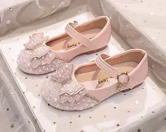 Salto liso da menina com arco pérola e strass, sapatos princesa para crianças, moda, outono - loja online