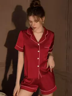 Conjuntos de pijama de seda falsa feminino, pijamas sólidos, noite para dormir, roupas de casa, moda coreana, 2 peças, verão