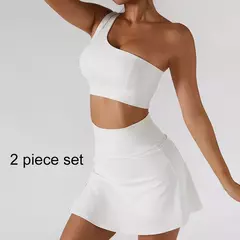 Conjunto de saia de ioga para mulheres, treino de ginástica, sutiã de ombro feminino de cintura alta, sutiã de tênis feminino