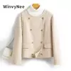 WwiyNee-casacos curtos de lã dupla face para mulheres, casacos bege, pescoço O, trespassado, outono, inverno, novo, H1343011, 2022