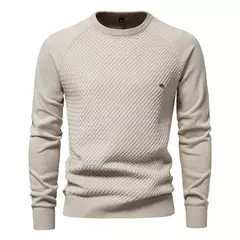 AIOPESON-Suéter de malha geométrica masculina, gola redonda, pulôver de algodão, suéter casual empresarial - comprar online