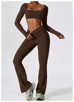 Terno esportivo de manga comprida para mulheres, conjunto de ioga fitness, roupas de ginástica, roupas esportivas femininas, camisa de corrida, 2 peças - loja online