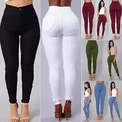 Perneiras femininas de cintura alta, jeans stretch, calça lápis rosa, 2024