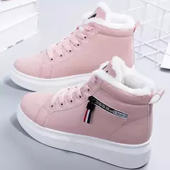 Botas de pelúcia quente PU para mulheres, sapatos de inverno, apartamentos, rendas, botas de neve curtas, senhoras, 2022 na internet