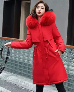 Parka longa e acolchoada feminina com forro de lã, jaqueta com capuz, gola de pele, quente, grossa, neve, roupas grandes, inverno - Wolf Magazine