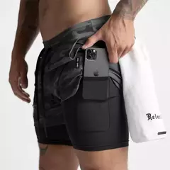 Imagem do Calções esportivos masculinos de deck duplo, secagem rápida, moletom de corrida muscular, 2 em 1, treino de fitness, verão