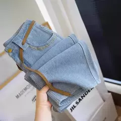Jeans macio de perna larga feminino, cintura alta, ajuste solto, design emagrecedor, calça com fundo de sino, vintage, verão