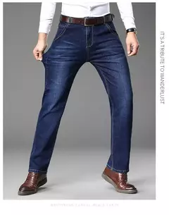 Imagem do Calça jeans solta reta com elásticos, justa, elástica, calça casual, jeans, azul, preta, streetwear comercial para homens