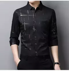 MaleArgyle-Camisas masculinas de vestido, alta qualidade, manga comprida, slim, camisa casual, gola virada para baixo, listras, single-breasted, novo - comprar online
