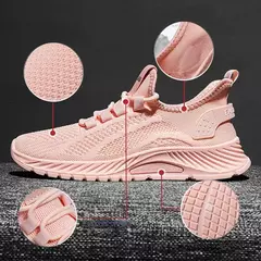 Sapatos esportivos respiráveis para mulheres, tênis casuais, mocassins com renda, malha de malha, moda feminina, marca designer, 2024 - comprar online