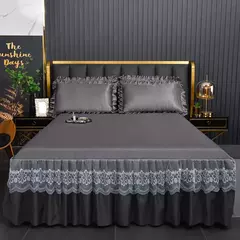 Saia de cama moderna de renda real, saia com elástico para cama queen e king size, máquina respirável e lavável lençóis, 3 pçs/set - Wolf Magazine