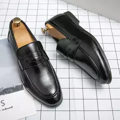 Mocassins de couro com slip-on masculino, sapatos casuais formais de negócios, sapatos marrons, tamanho grande 38-48, primavera e outono, 2024 - loja online