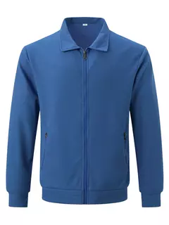 Imagem do Jaqueta waffle de manga comprida masculina, monocromática, com zíper, bolso, cardigã lapela, gola polo casual, outdoor wear, primavera e outono