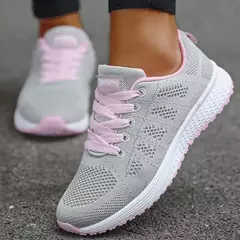 Sapatilhas respiráveis para mulheres, sapatos de caminhada plana, sapatos de malha vulcanizada, calçado feminino com renda, moda feminina, novo, 2022, 2024 - comprar online