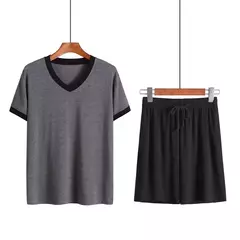 Pijama de manga curta modal masculino, conjunto de roupas íntimas soltas, shorts, roupas para casa, plus size, verão, 2 peças