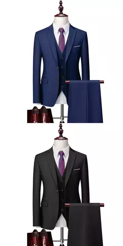 Terno monocromático de três peças masculino, vestido de noiva monocromático para noivo, colete e calça, marca de luxo, negócios formais, 14 cores, M-6XL - comprar online