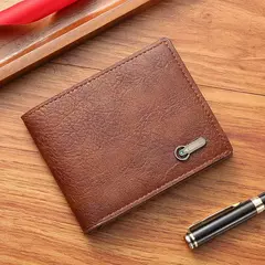 Carteira de couro sintético curta bifold masculina, titular do cartão de identificação de crédito bolsa billfold, Business Slim Clutch, monocromática